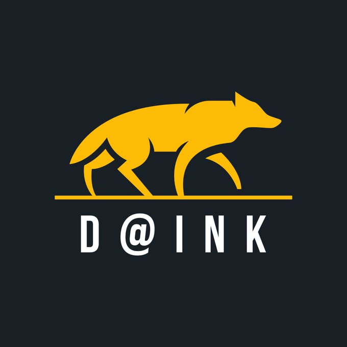 A golden fox silhouette strides above a horizontal line over the text "D @ INK" on a dark navy background. The minimalist "DINK" (Double Income, No Kids) fox logo reflects the post's theme of financial freedom and shedding debt to accumulate savings.
