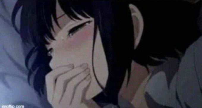 A melancholic anime-style illustration shows a dark-haired character with flushed cheeks and a hand near her face, evoking a sense of distress or despair, with the watermark "imgflip.com" visible in the corner. The image's somber, vulnerable mood reinforces the post's grim outlook on the crypto industry's declining state, symbolizing the collective anxiety and feeling of being overwhelmed by the negative news.