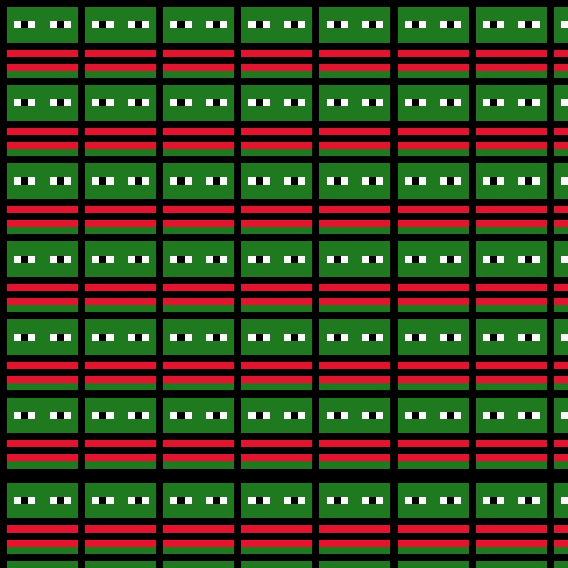 The image features a wall with rows of red, green, and white squares arranged in a grid-like pattern. Each square has a small number or symbol printed on them, creating an interesting visual effect. The text "Gm Gm" is also present within the image.
