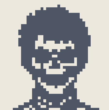 A simple pixel art silhouette of a character's head and shoulders in dark gray against a light background.