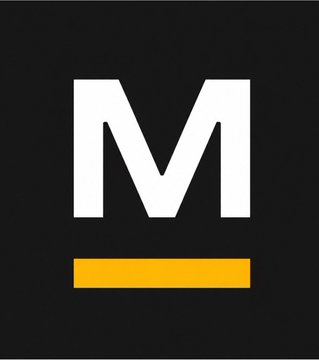 A bold white letter "M" sits above a yellow underline on a black background, forming the MARA Holdings logo. The image accompanies a post detailing MARA's Bitcoin sales of 23,093 BTC for $1.63B in early 2026 at an average price of $70,631.