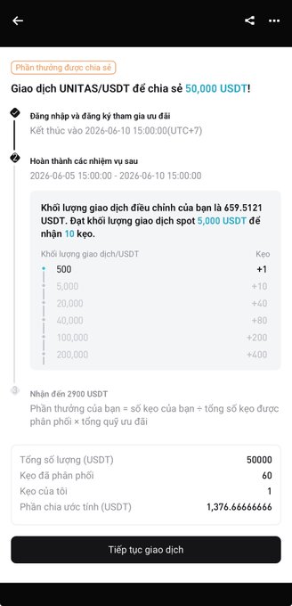 The image depicts an Android phone screen showing a list of things that a user can do, like grinding for candies in a pool. There are several options available for users to choose from, such as getting a 50,000 USDT currency or trading UNITAS/USDT spots with their time. The post suggests that the more times a person grinds this particular option, the harder it is to score anything, which might imply a challenge associated with this particular grinding task. The user should trade units of the current pool for candies in order to gain points and potentially achieve something rewarding.