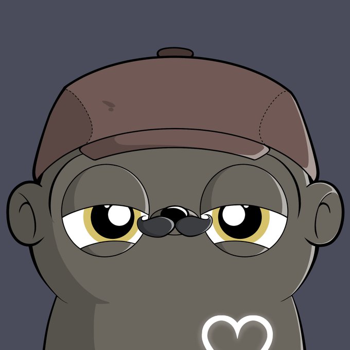 A cartoon illustration of a dark gray cat character wearing glasses and a maroon cap, with a white heart symbol on its chest against a gray background.