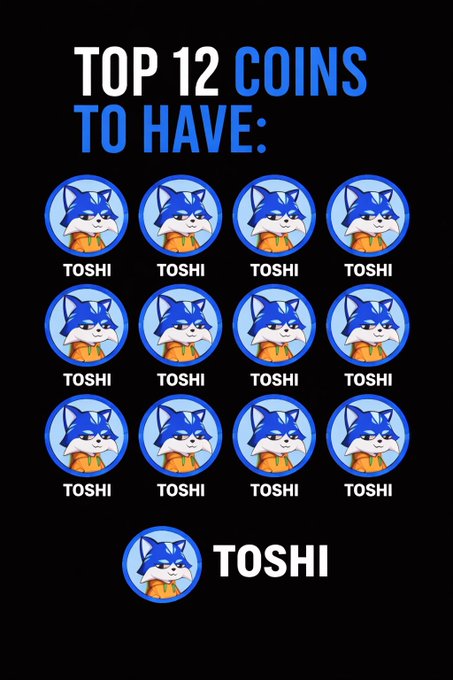 The image features a poster for TOSHI coins, which are designed like cat faces. The poster includes twelve cat faces, each representing a different coin. The text at the bottom of the poster reads "Top 12 Coins To Have", indicating that these coins are the most popular among investors. The phrase "Real conviction hits when you see exactly why your coin is built different" suggests that the creator of TOSHI coins has put thought and effort into designing unique coins, which can be an attractive feature for potential investors who want to diversify their portfolio.