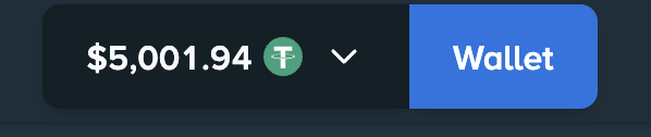 The image shows a wallet balance display showing **$5,001.94 USDT** next to a "Wallet" button. It relates to the post as visual proof of the user having over $5,000 on Stake, matching their claim of "$5,000 raw on @Stake" while streaming from their hotel.