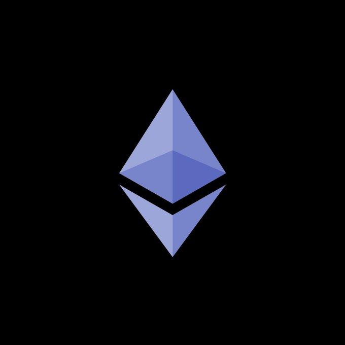 The image displays the Ethereum logo—a geometric, diamond-shaped emblem in shades of purple and blue—on a black background. The post relates to this by referencing Ethereum's ticker ($ETH) as the cryptocurrency hits the $2,000 price milestone.