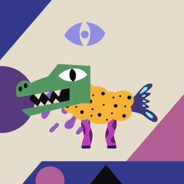 iced dragons with yellow eyes and purple wings, accompanied by a blue fish, are depicted against a beige background.