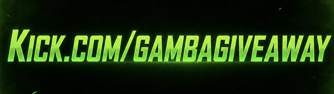 A neon green text graphic on a dark background displaying 'KICK.COM/GAMBAGIVEAWAY'.