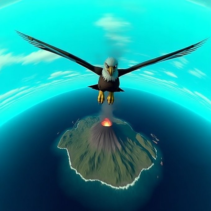 The image features an eagle flying over a small island with a volcano on top of it. The eagle is positioned above the island, showcasing its impressive wingspan as it soars through the sky. The volcano, located near the center of the island, adds an element of natural beauty to the scene. The post discussing Bitcoin security and asset protection seems unrelated to this image but includes a link that could be interesting for those who are interested in learning more about Bitcoin wallets or digital assets.

The main focus of the image is on the eagle's flight over the island with the volcano, creating an intriguing visual contrast between nature and technology.