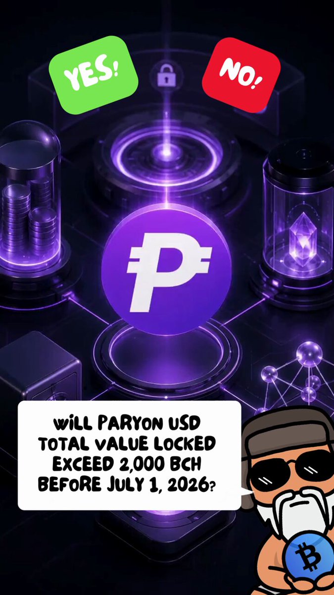 The image features a cartoon character wearing sunglasses and holding a blue object that appears to be a Bitcoin wallet. The text above the image reads "Will Paryon USD Total Value Locked Exceed 2,000 BCH Before July 1, 2016!", which is related to the post about the cryptocurrency event on BCH Guru.