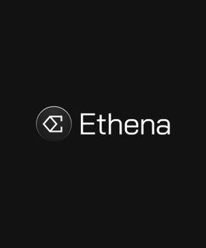 A minimalist black graphic with the 'Ethena' logo and its diamond-shaped emblem in white.