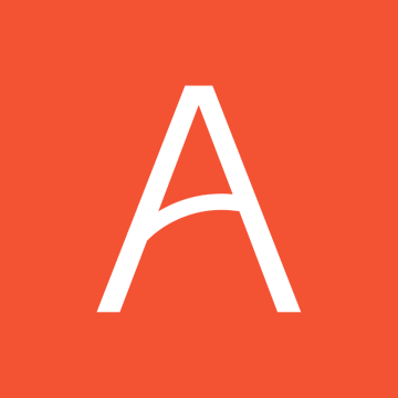 A simple graphic featuring a white stylized letter "A" on a solid red-orange background.