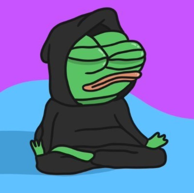 A cartoon Pepe frog character in a meditation pose is used as the mascot for "RIBBIT ($RBT)," self-described as the "Frog of Solana" token, with the post detailing its contract address (65nTNuJGHme4PQvKQyJykKp1bJAkK4A8Q66sd2yBWugf), ticker $RBT, and market metrics.