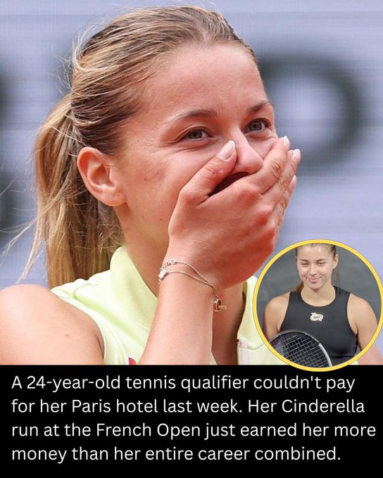 The image features a woman with blonde hair wearing a yellow top holding her mouth open while laughing. The caption of the image reads "Great story. This is the tennis equiv of $DRAM. Both defy their world's physics, and warrant the outsized attention."
