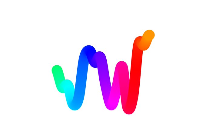 A vibrant, wavy 3D ribbon forms a rainbow gradient "W" shape, characteristic of the generative Chromie Squiggle artwork by Snowfro, with the piece's colorful curves against a white background reflecting the digital art sold on Art Blocks.