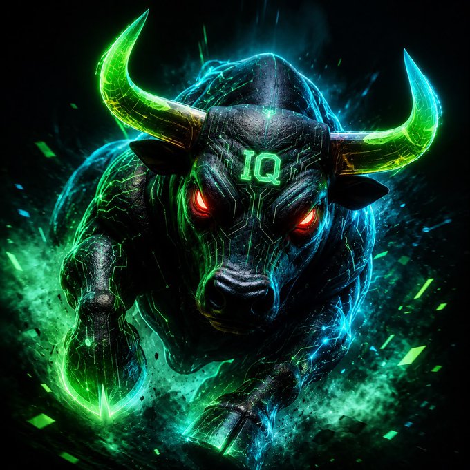 A fierce, cyber-enhanced charging bull with glowing red eyes and neon green/blue circuit-like accents displays the text "IQ" on its forehead, symbolizing strength and bullish momentum.

The image visually reinforces the post's theme of a powerful, community-driven movement by depicting a bull (a classic symbol of bullish market sentiment) infused with digital and electric elements, suggesting that $AMEN is both a financial force and a high-tech, faith-based community united by a shared vision.