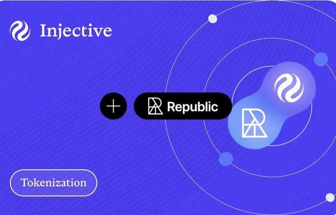 The image shows an overview of the Injective ecosystem with the integration of the Republic logo into its platform. The main focus of the image is to explain the significance and purpose behind the Injective partnership, highlighting that the Republic logo now officially integrates with Injective. This means that users who have launched projects using Injective will now be able to access wallet support and use a dedicated launchpad for their Injective-based projects. The image gives an overview of what is happening within the Injective ecosystem and how it benefits its users.
