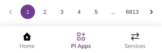 A pagination bar at the top shows the user is on page 1 of 6,813 in the Pi Apps section, visually confirming the post's claim about the vast number of apps created on Pi App Studio.