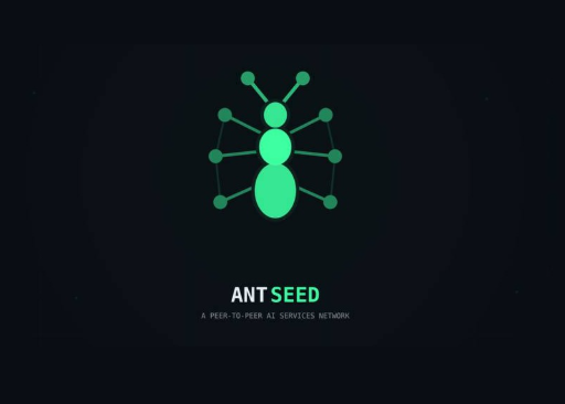 A green ant logo with network connections on a dark background, accompanied by the text 'ANTSEED A PEER-TO-PEER AI SERVICES NETWORK'.