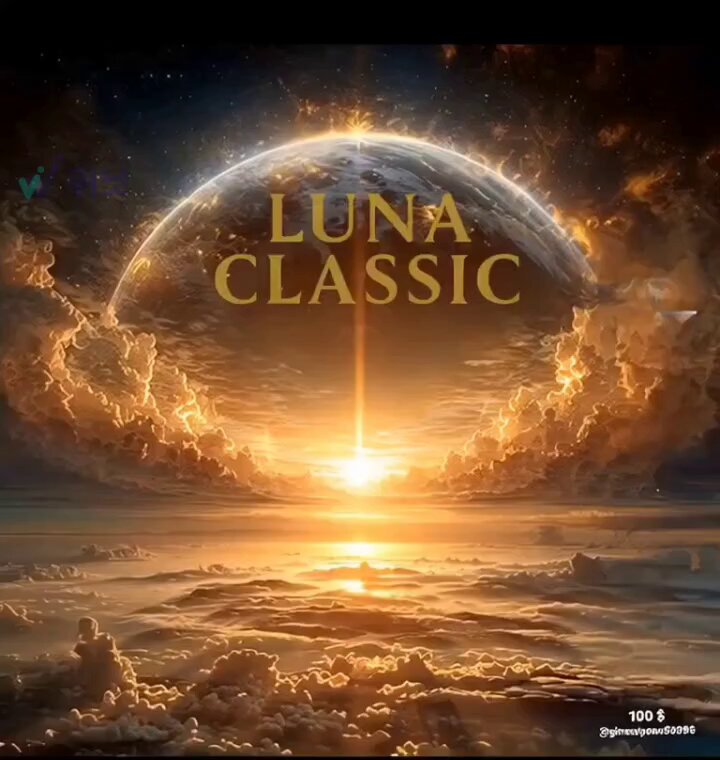 The image shows a beautiful sunrise with the sun peaking over the horizon, illuminating the sky as its light shines down upon the clouds. The backdrop features a stunning scene of a planet floating above the Earth, providing a serene atmosphere for the image. On the right side of the image, there is text that reads "Luna Classic", which provides further context to the visual content and potentially announces something related to the post or website where it appears.