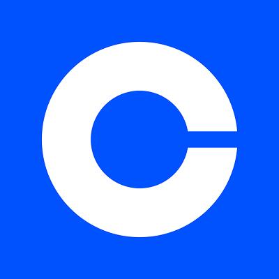 A blue square logo featuring a white lowercase letter "e" with a stylized open right side, resembling the Coinbase logo.