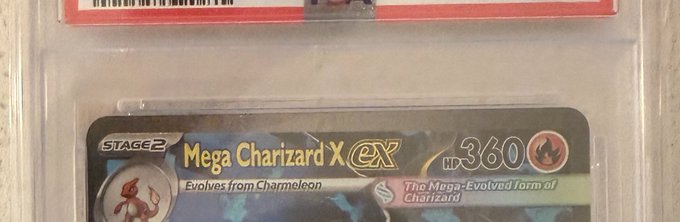 A Mega Charizard X EX Pokémon trading card (HP 360, Stage 2, evolves from Charmeleon) graded and encased in a PSA slab.

The card's high value and rarity serve as a striking visual parallel to the post's $20 breakfast spot giveaway, implying the meal is so desirable it could be considered a "prized catch."