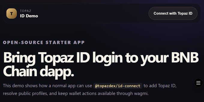 A screenshot of a website that has information about how to connect an App to BNB Chain using Topaz ID. The webpage looks like the homepage of a web page with many details, including links that might be necessary for an app or program's successful connection to BNB Chain.