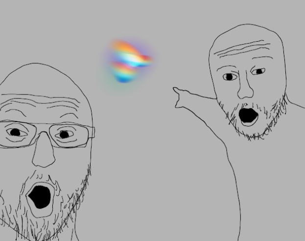 A crudely drawn Wojak pointing in shock at a colorful aurora-like shape between him and another Wojak, visually representing the AuraSea giveaway mentioned in the tweet.