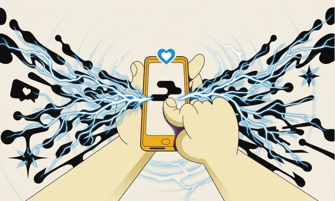 The image features a person's hands holding a smartphone with a lightning bolt symbolizing a connection or communication happening through the device. The background of the image has various symbols, including a heart and stars, which could represent social media platforms like Facebook, Twitter, or Instagram. The caption provided in the image reads "Every blockchain talks about speed. But @RialoHQ actually delivers parallel execution built natively into the protocol No congestion. No bottlenecks. Transactions that run simultaneously, not in line. This is what real throughput looks like".