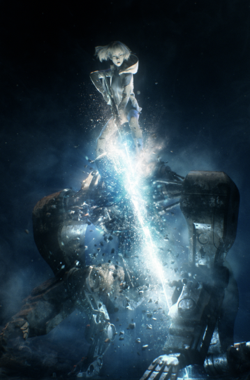 A TCG-style fantasy artwork shows a pale, armored figure standing atop shattered stone, wielding a brilliant blue beam of energy against a dark, starry background. The dramatic scene of destruction visually echoes the caption's theme of a promising game gone wrong on turn three, transforming hope into chaos.