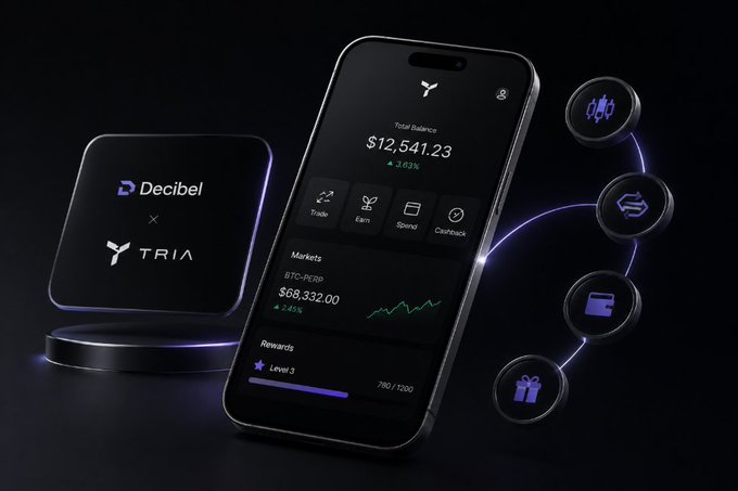 The image features a smartphone displaying various icons related to cryptocurrency, such as Bitcoin and Decibels. The phone's screen shows that there are five different icons representing different aspects or services associated with Decibels. These include Bitcoin, Decibels, and Decibels on a blockchain. The phone is placed next to a black square device, possibly a wallet or payment app, which also has the Decibels logo displayed. The image seems to be promoting the integration of Decibels into other platforms for seamless user experience and better control over transactions.
