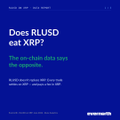 A dark blue promotional graphic featuring the headline "Does RLUSD eat XRP? The on-chain data says the opposite" alongside an XRP chart, with Ripple branding at the bottom. The image visually supports the post's claim that RLUSD and XRP are complementary rather than competitive, highlighting the $900 million in XRP utility driven by RLUSD over six months.