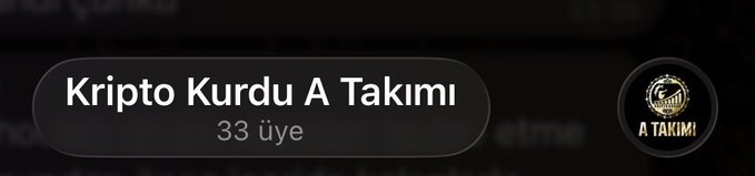 The image displays a Telegram group header titled "Kripto Kurdu A Takımı" (Kripto Kurdu A-Team) with 33 members, accompanied by the "A TAKIMI" logo on the right side. This corresponds to the post announcing the removal of 20 inactive members from the A-Team group, with plans to add active members from the main "Kripto Kurdu" Telegram group based on their participation.