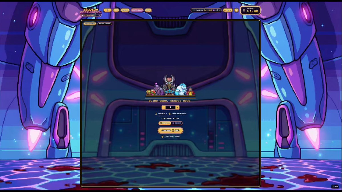 The image shows a computer screen displaying a game interface with two blue robots, one of which has a red light on its head. The game appears to be a fighting game or a strategy game that involves opening Challenger Packs and pulling new Illuvials from them. The game is set in an arena where players can compete against each other for the best strategies and skills. The post suggests that there are two days left until the game mode launches, which means players have limited time to prepare and strategize before the competition begins.
