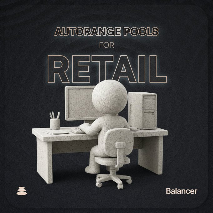 The image features a 3D rendering of a person sitting at a desk with a computer monitor, keyboard, and mouse. The scene appears to be set against a black background, which contrasts with the white text that reads "AutoRange Pools for Retail". This phrase is positioned above the figure's head, drawing attention to its importance in the context of the image.