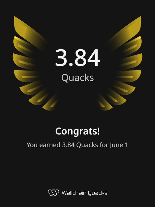 The image features an advertisement for Quacks, with a black background that highlights the text "Happy Taco Tuesday Earned 3.84 Quacks" at the top. The main focus of the image is a gold-colored trophy or award shaped like a bird's wing, which is placed in the center and surrounded by smaller wings. This design choice suggests that the Quacks platform may be related to birds or bird-related activities.