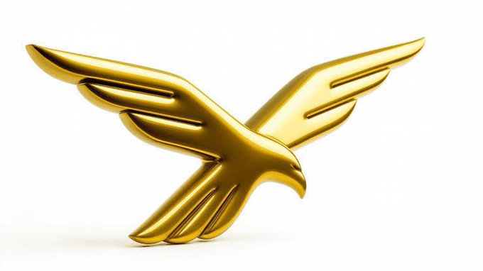 This image features a close-up of a golden eagle logo, which has a wingspan symbol. The logo appears to be 3D printed against a light gray background. The post provides details about the logo's creator, WorldLibertyFi stablecoin, including its rank in the top 4 stablecoins by market cap and the fact that it is now at the top of this list. There are no texts visible within the image; instead, the focus is on the design and presentation of the golden eagle logo.