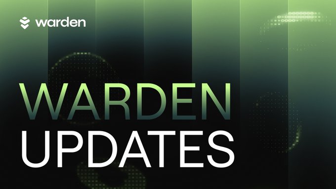 A green-themed promotional graphic with the 'warden' logo announcing 'WARDEN UPDATES' in large stylized text.