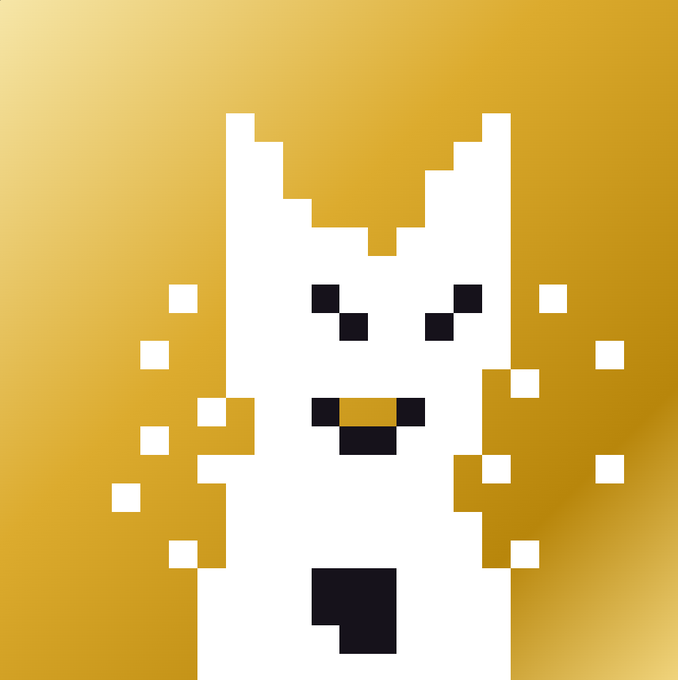 The image features a white cat with black spots, giving it a unique appearance. The cat appears to be smiling or making a funny face for the camera, drawing attention to itself. The background of the image is yellow, which contrasts nicely with the white cat's fur and adds depth to the scene. In the corner of the image, there are some text elements that read "This rare Voidling has been sold for 0.09 ETH. Unrevealed packs are still sitting out here with a chance to pull rares." This information suggests that the cat might be an item up for sale or possibly a rare breed that is being advertised.
