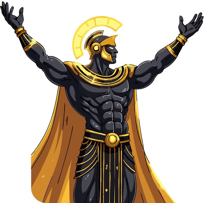 The image features a muscular man wearing a golden outfit that includes a cape, holding his arms out wide open. The caption below the image reads "good morning amigo @NomismaNetwork Season 3 has reached Stage 7/13. Still enough time to stay active, complete quests and stack more diamonds before the campaign wraps up. Also keeping an eye on @useTria as it continues simplifying the crypto experience with everything".