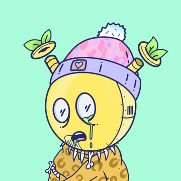 A cartoon illustration of a yellow character wearing a pink winter hat with a pom-pom, appearing sick with green liquid dripping from its mouth, on a mint-green background.