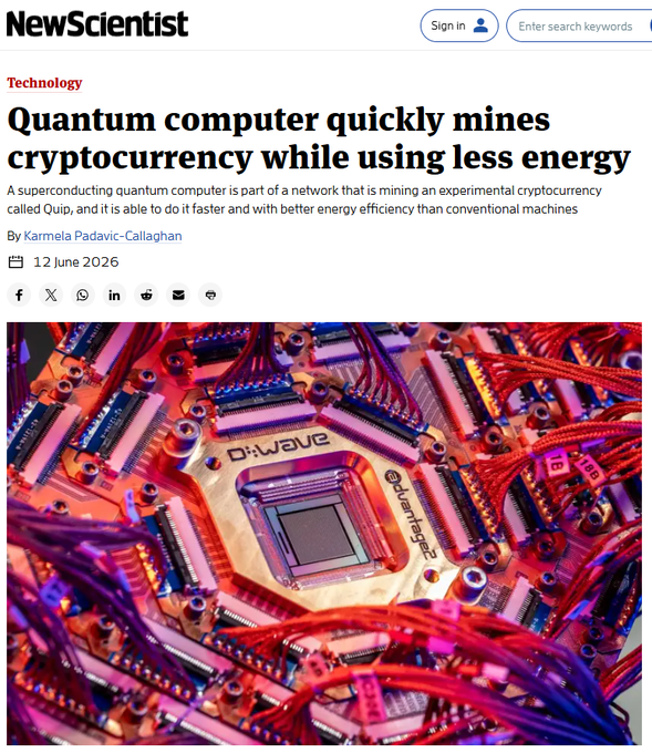 The image features a computer chip with many wires attached to it, which appears to be a part of a new scientific discovery or innovation. The text in the image reads "quip network" and "@quipnetwork", indicating that this might be related to a new technology or scientific advancement. The post also mentions that the technology is called "d wave", which could possibly be a type of quantum computing, as it uses the principles of superposition and entanglement for data storage and processing. The image shows how this technology can potentially solve real optimization problems more efficiently than traditional methods, thus reducing energy consumption in the process.