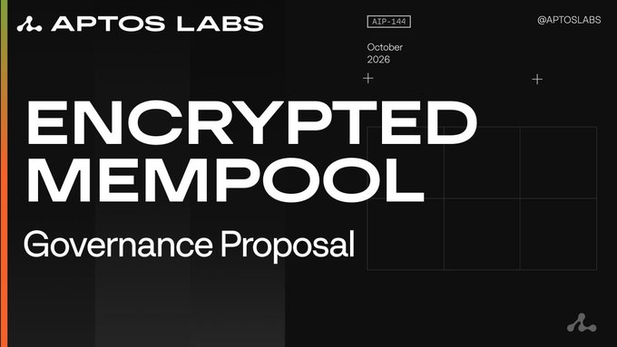 Title card for an 'Aptos Labs' presentation announcing an 'Encrypted Mempool Governance Proposal' dated October 2026.