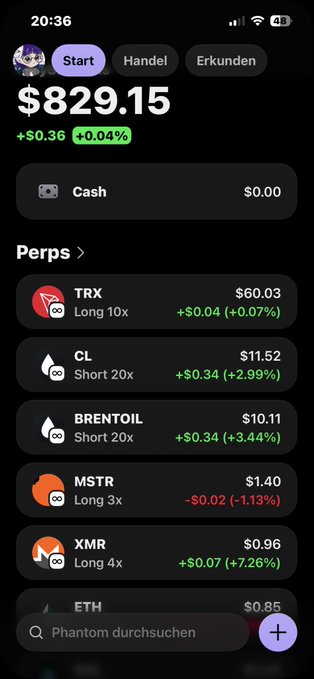 This is a black phone screen displaying various stock trading app details with a price update. The main text reads "Start - $829.15 + 0,03%. Start - $85.91 + 0.43%". There are three different types of products in the apps shown on the screen: Bitcoin (BTC), Etherium (ETH), and Ripple (XRP). These trading platforms offer short term gains for traders who know when to invest or sell. The image also features a thumbs up symbol, possibly expressing satisfaction with a particular stock or app feature.