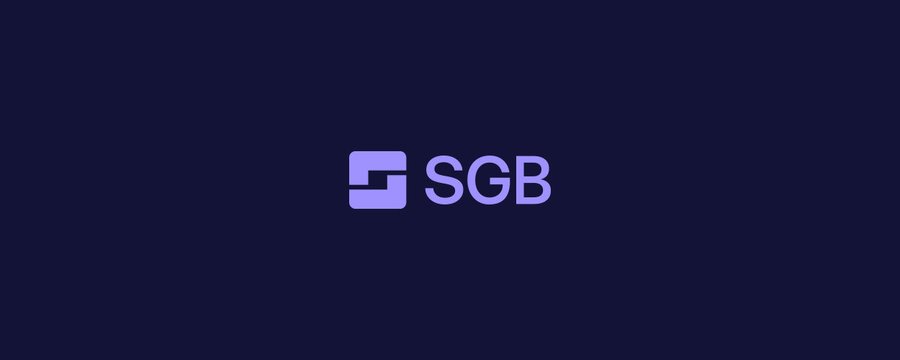 The image shows the "SGB" logo, representing Singapore Gulf Bank, on a dark purple background, which relates to the post's announcement about the bank waiving gas and banking fees for stablecoin minting and redemption on Solana.