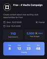 A dark “Free - 4 Vaults Campaign” interface displays vault progress counters, including 110 Total Coins and 2,000 Total Balance.