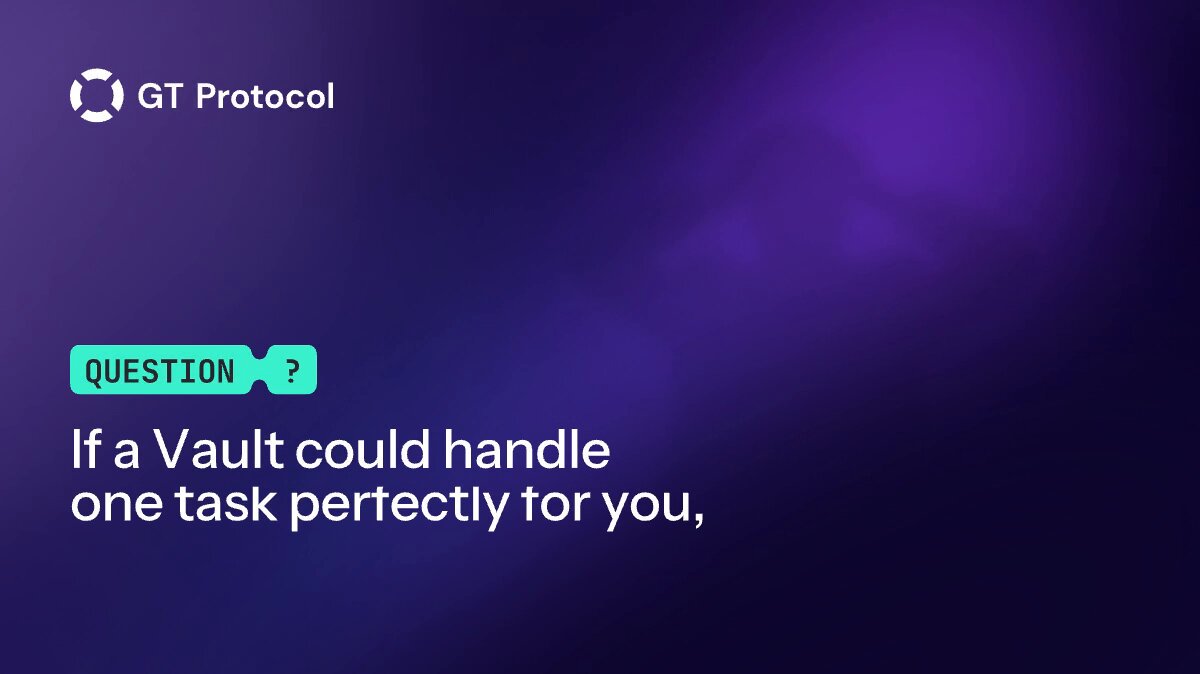 The image shows a purple background with white text that reads "Question?". The question asks if a Vault could handle one task perfectly for you. This prompt seems unrelated to the actual content of the post, which is about the value of Vault services.