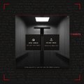 A dark, futuristic corridor or elevator interior features illuminated floor numbers '4' and '2' visible on the walls.