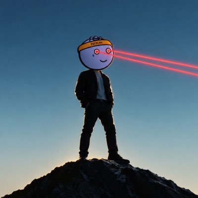 A confident figure stands atop a mountain peak under a clear blue sky, with the Reddit mascot "Snoo" head edited onto the silhouette and red laser beams shooting from its eyes. The headband reads "MOON," symbolizing the bullish "T-minus $WALLET" caption and the anticipation of reaching new crypto highs.