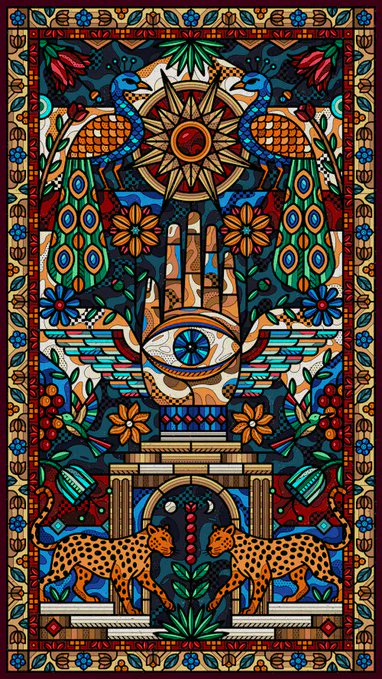 !!!The eyes on a piece of artwork are designed like a pair of birds with open beaks, pointing at the viewers' own eyes!! This artwork is about our perception! #ArtForAll #artperception #awareness", captioned by @smirapdesigns and posted from @smirapdesigns.